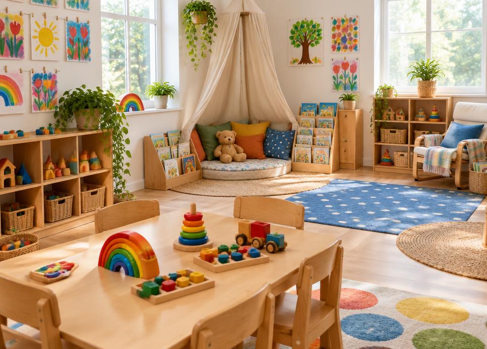 Warm colorful preschool classroom